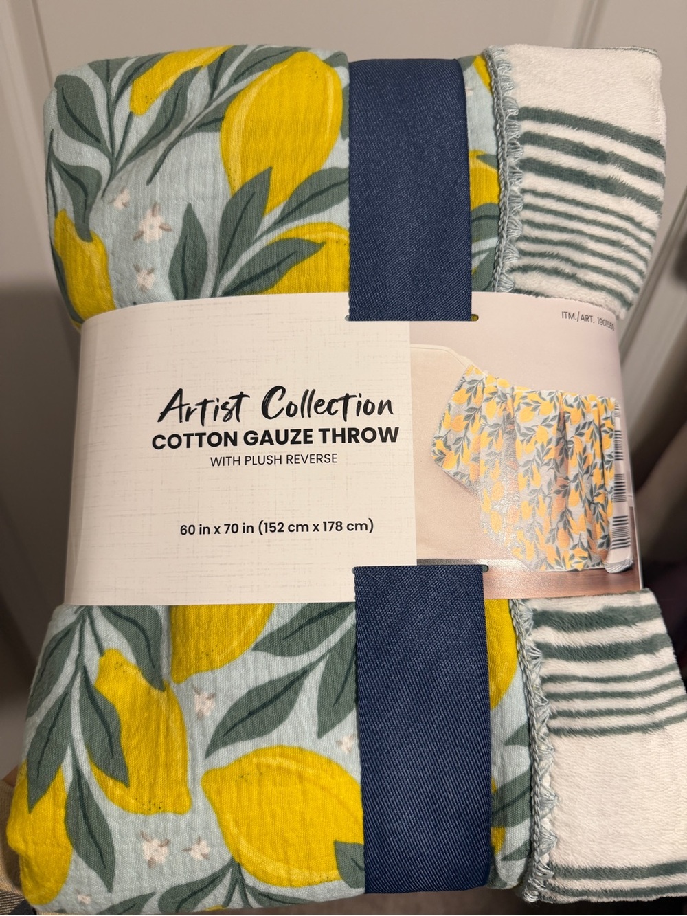 Cotton Gauze Throw - Lemon Print, Yellow & Green